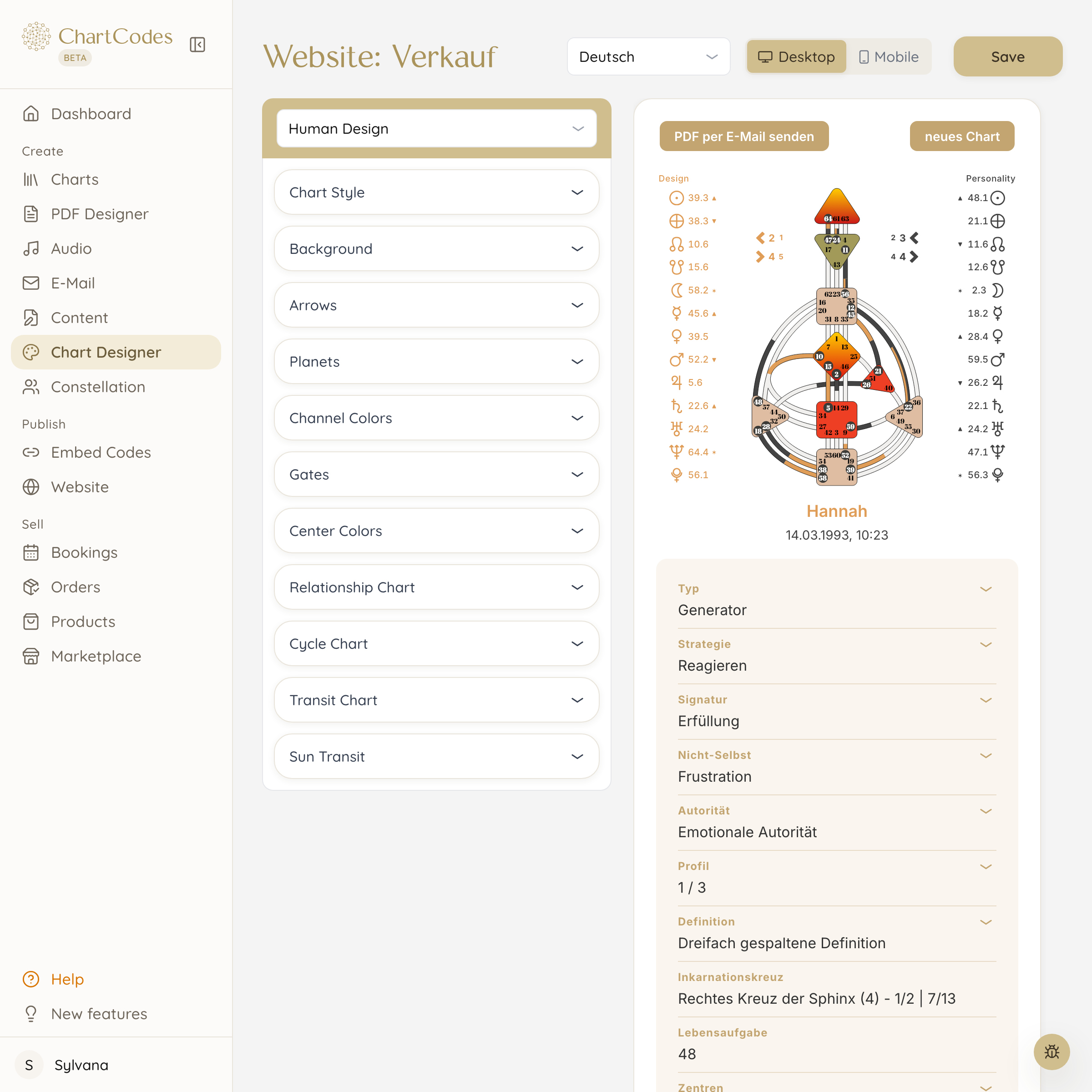 Colour selection in the chart designer with live preview