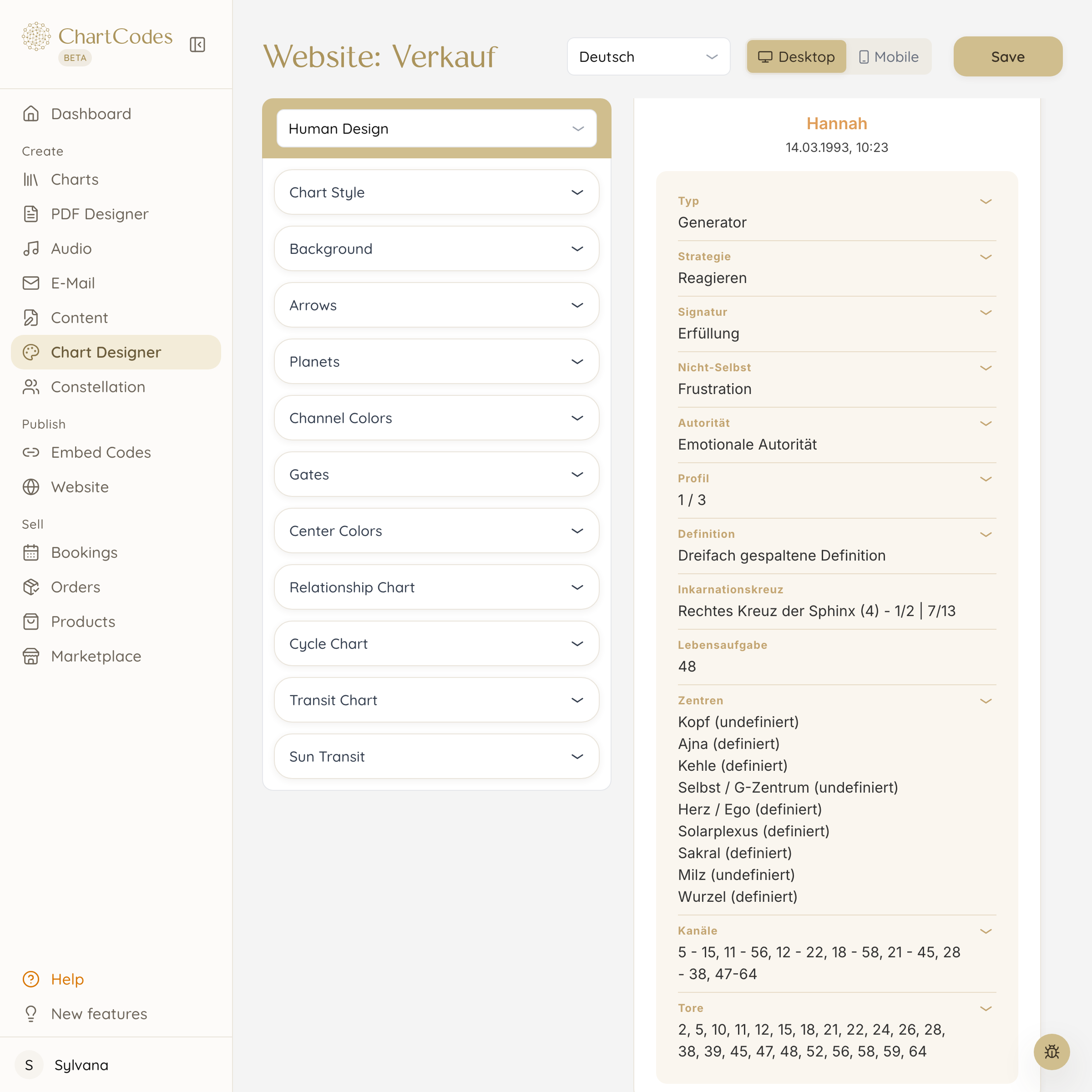 Results page settings in the chart designer