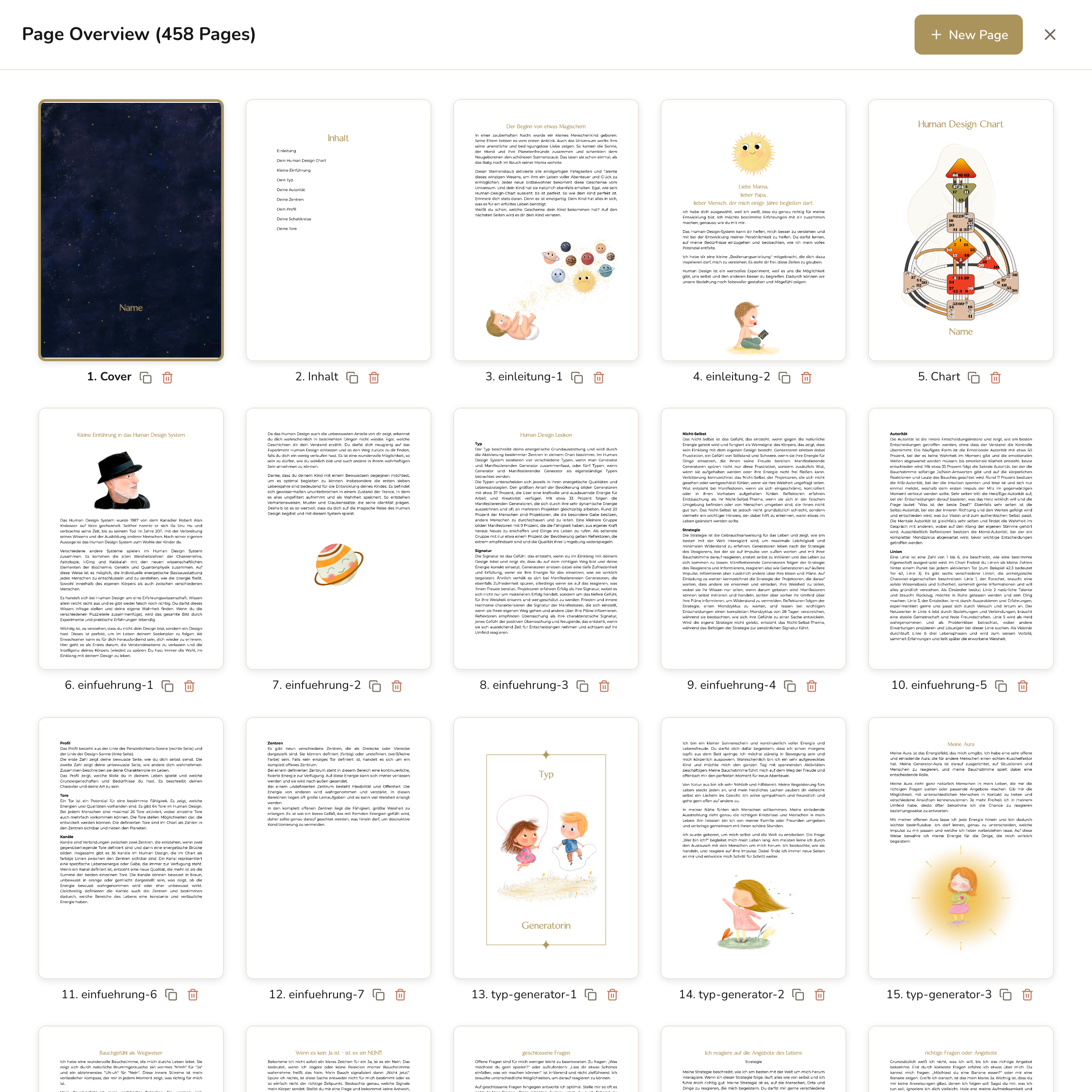 Human Design report in the editor with a live chart on the page