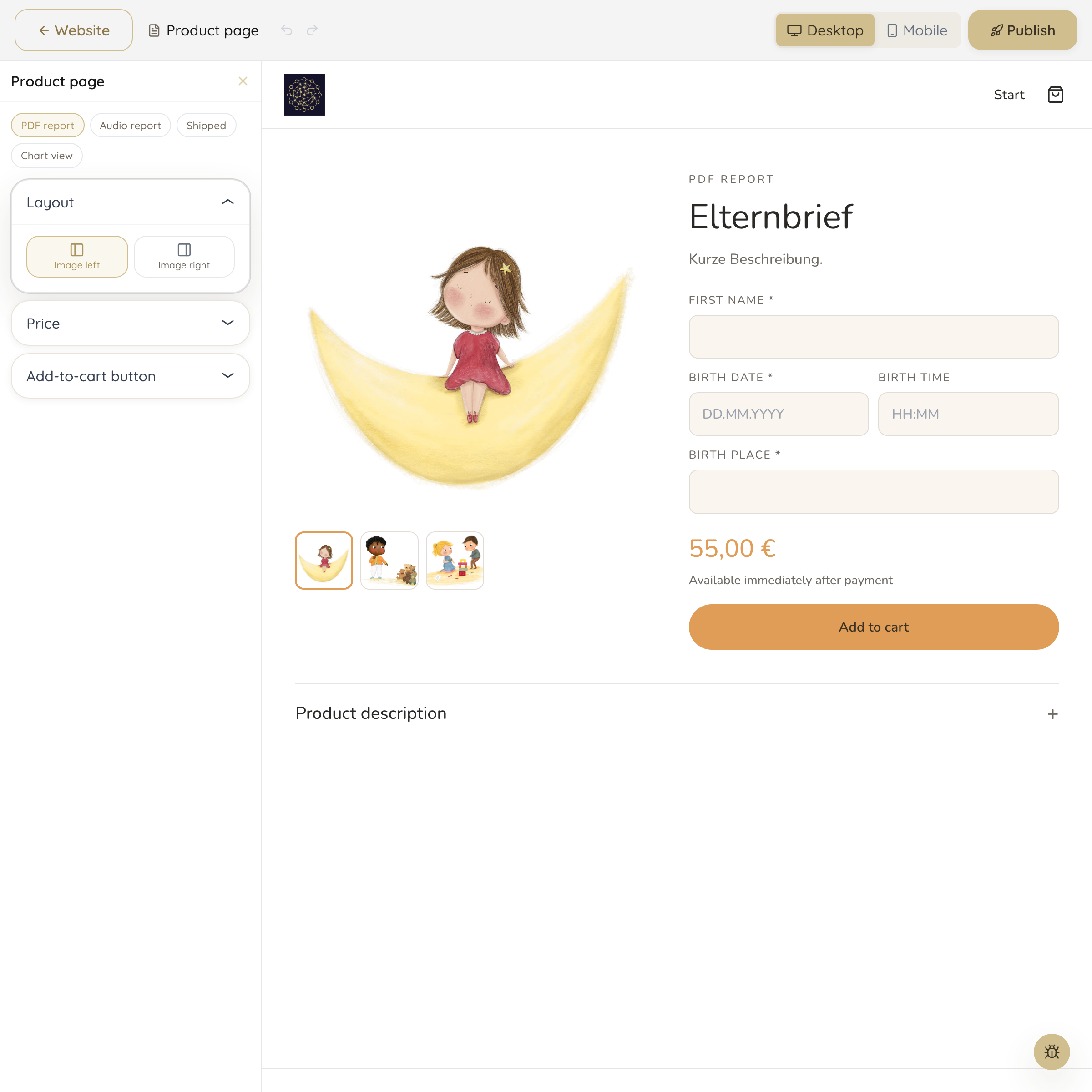 Offer page of a coach website with a buy button